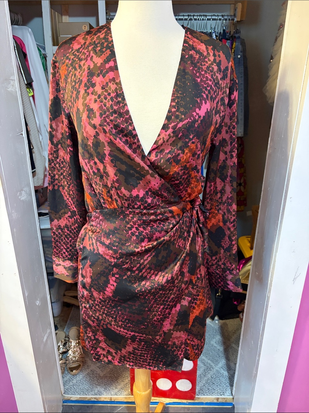 Zara Pink and Black Printed Wrap Mini Dress